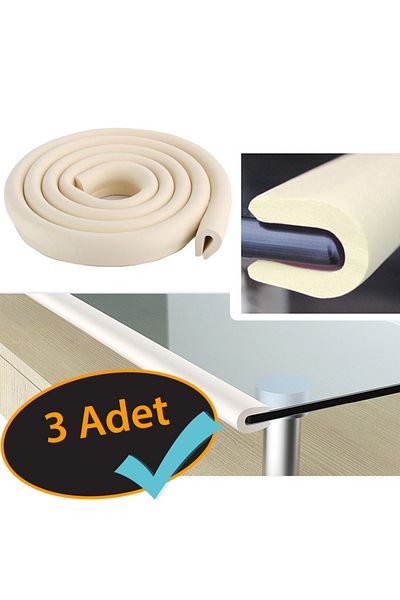 Evokids 3 Pieces U Type Rubber Edge Protector (6 Meters) - Cream