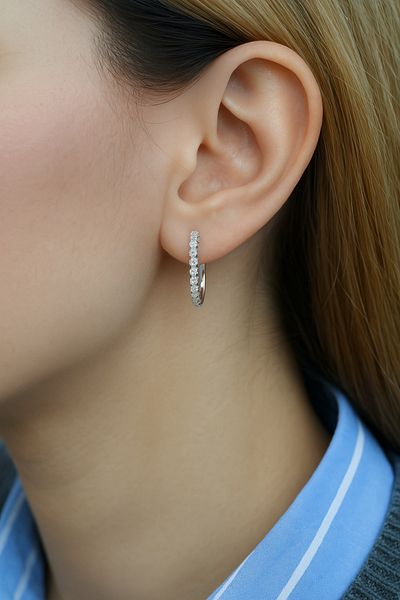 Sacce Scarves&Accessories Silver Hoop - Zircon Stone, V Model and Durable Design