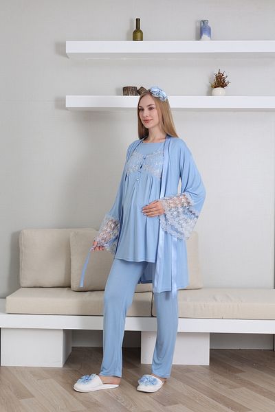 EM&FA TEKSTİL Pregnant Maternity Pajama Set with Robe