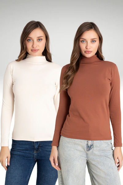 Orly More Kadın Likralı 2'li Uzun Kol Bluz Body