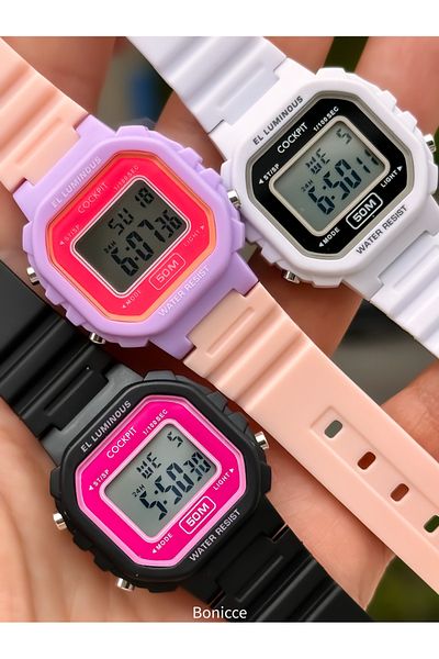 Cockpit Brand Black Color Silicone Cord, Luminous, Small Case Digital Sport Women Wristwatch Bracelet
