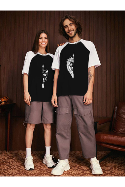 EVIus تي شيرت رجالي من New Season Lover Combine أسد أسد كبير الحجم مزدوج اللون