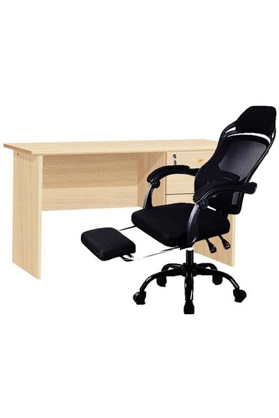 AWF AL WADI FURNITURE Weaved Lockable Office Table with Ergonomic Reclining Mesh Office Chair