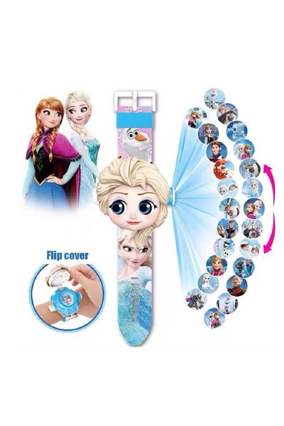 FELİTE Elsa Figürlü Frozen Projeksiyonlu Dijital Oyuncak Çocuk Saati Duvara Y...