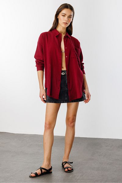 GENIUS STORE Cămașă de damă de muselină de bază oversize FEME-MUSLIN-CHEMISE