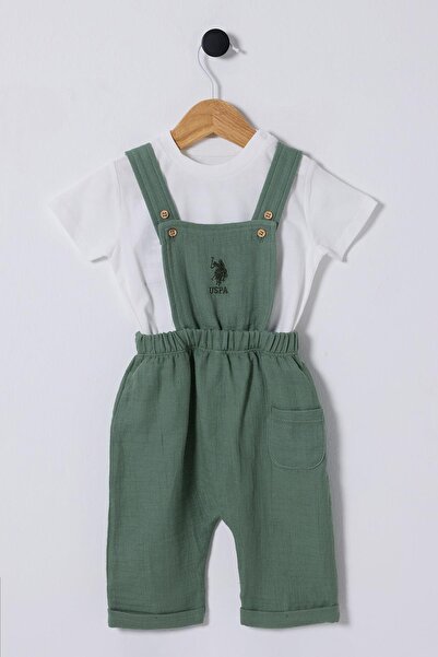 U.S. Polo Assn. U.S.Polo Baby Boy Muslin Salopet 6-36 Μηνών Πράσινο
