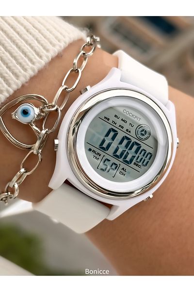 Cockpit Brand White Color Silicone Cord, Luminous, Digital Sport Women Wristwatch Bracelet