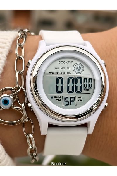 Cockpit Brand White Color Silicone Cord, Luminous, Digital Sport Women Wristwatch Bracelet