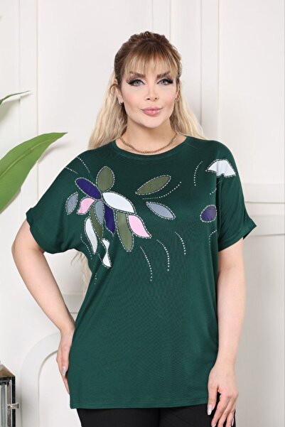 MODA بلوزة بأكمام خفاش مرصعة بأحجار الراين مقاس كبير أسود JB 20155685