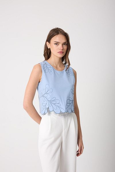 AMİDA Bluză de damă cu broderie albastră, cu design brodat, tăiată cu laser - 2513