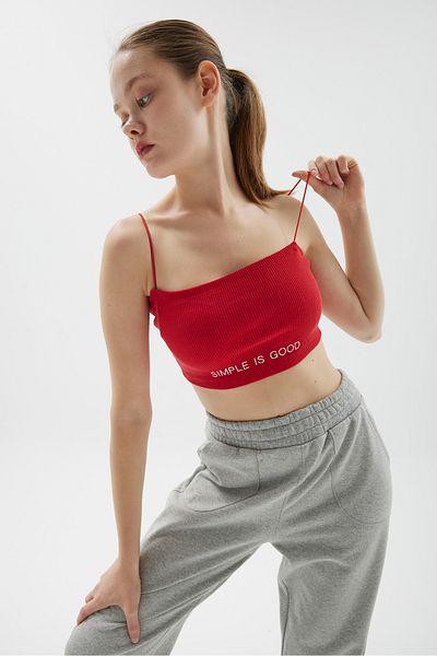Mood Lab Women's Crop Tank Bra - Black Straps and Elastic String