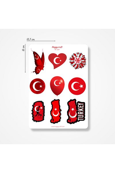 Huggy Craft Turkish Flag Themed Sticker Set A5 Phone, Tablet, Laptop Back