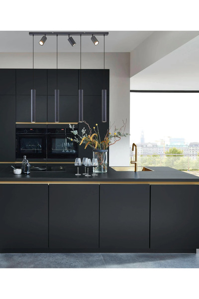 N Naturel Aydınlatma 100cm 7 Spotlu Ledli Yemek Masası Avizesi / Sarı Işık Ampul Dahildir / Antrasit Renk