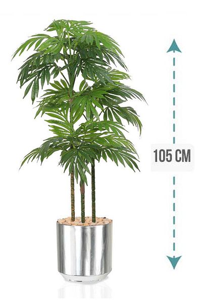 Generic شجرة نخل صناعي 110 سم (3 أفرع) بمركن بلاستيك اسطوانى