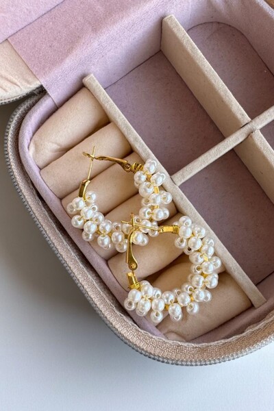 MUTENA White Bead Detailed Design Hoop Earrings