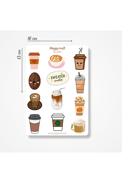Huggy Craft Coffee Themed Sticker Set - 12 Pieces