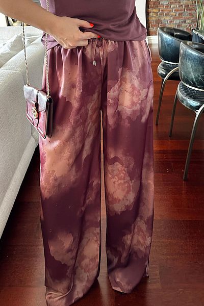 Lavanta Tekstil Tie Dye Patterned Satin Palazzo Trousers