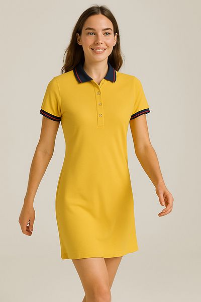 Giyim Dünyası Women's Polo Neck Short Sleeve Dress Mustard
