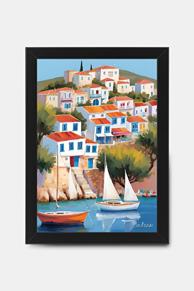 PİTAYA Siyah Çerçeveli Bodrum Poster - Tasarım Poster Manzara Tablo Aydın Duvar Dekorasyonu