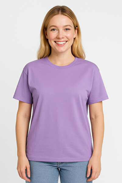 İpek Tekstil 100% Cotton Women's T-Shirt Oversize Solid Color Basic Combed Cotton Crew Neck