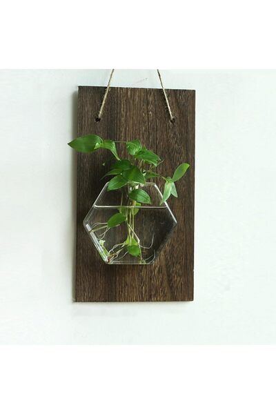 MIBRU وعاء نباتات مثبت على الحائط بإطار خشبي، وعاء زهور معلق للاستخدام الداخل...