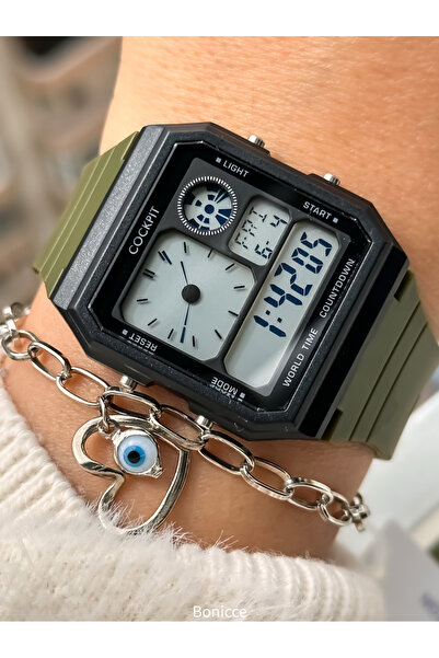 Cockpit Marka Yeşil Renk Silikon Kordon, Işıklı, Dijital Spor Kadın Kol Saati...