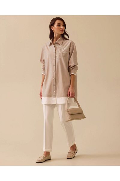 SEÇİL Detailed Embroidered Chain Tunic 38 – Mink
