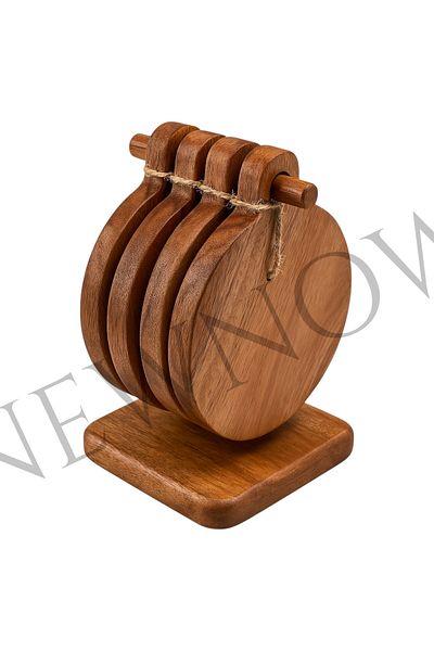 NEWNOW 4-Piece Acacia Stand Coasters & Trivets