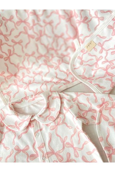 Zezig Pink Ribbon 4 Piece Hospital Discharge Set 100% Cotton
