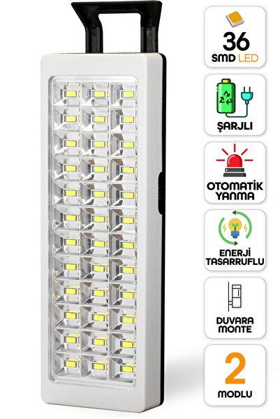 Telvesse 36 LED Şarjlı Işıldak POWER Lambası Otomatik Yanan Fener 2 Kademeli Elektrikli El Feneri 47733
