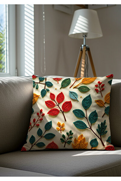 Artvibe Lyukasztó hímzésmintás digitális nyomtatott sárga narancssárga őszi témájú 2 részes párnahuzat