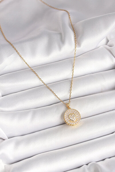 BSRE Gold Color Chain Zircon Stone Heart Locket Women's Necklace (316L Steel)