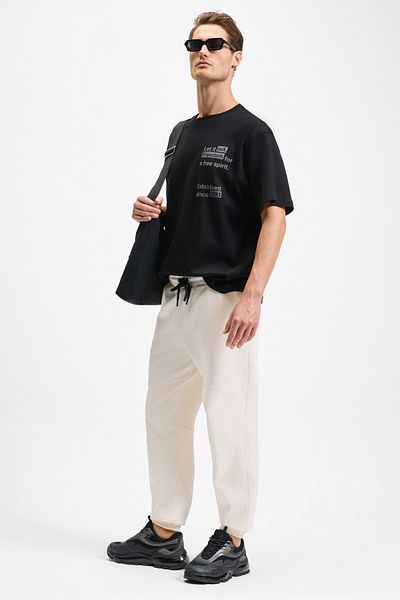 GRIMELANGE Cody Men's Regular Fit Black T-Shirt with Embroidery and Print on Top Organic Cotton