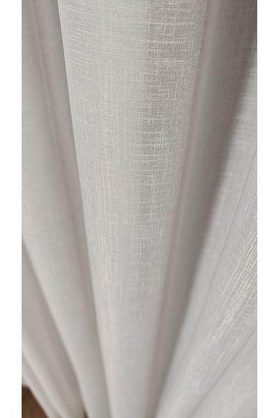 Yuka Folded Linen Ecru Tulle Curtain, 1/3 Dense Pleat with Grammage - Suitable for Any Room Skirt That Does Not Want to Iron - Leaded