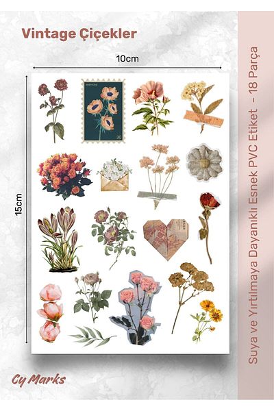 alışveriş kurdu Vintage Sticker Label Set 18 Pieces - Planner, Agenda, Laptop, Phone, Bullet Journal Label