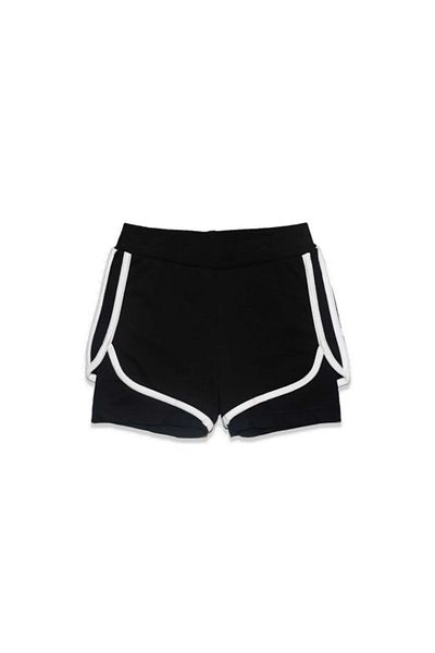 LOVETTI BlacK-blacK Ribbed Two Thread Shorts for Girls