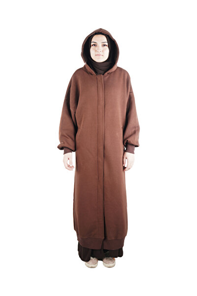 RAYE Ece Kapüşonlu Fermuarlı Sweat Elbise - Acı Kahve