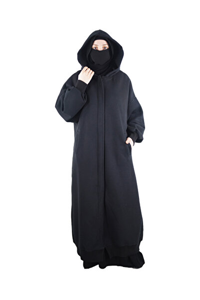 RAYE Ece Kapüşonlu Fermuarlı Sweat Elbise - Siyah