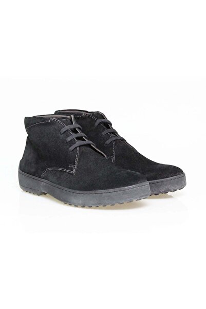 Butik Black Color Lace-Up Genuine Leather Suede Men's Boots