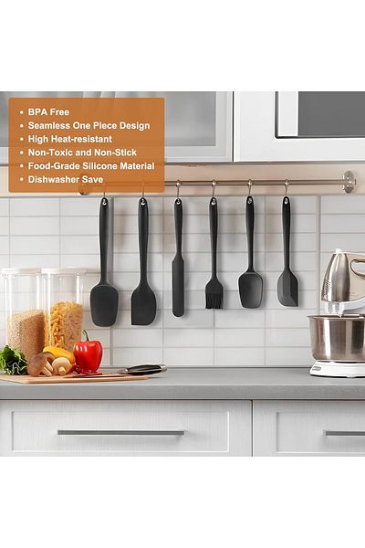 Doori 6 Pieces Silicone Spatula Set with Stainless Core Fireproof Nonstick Spoon Jar Brush