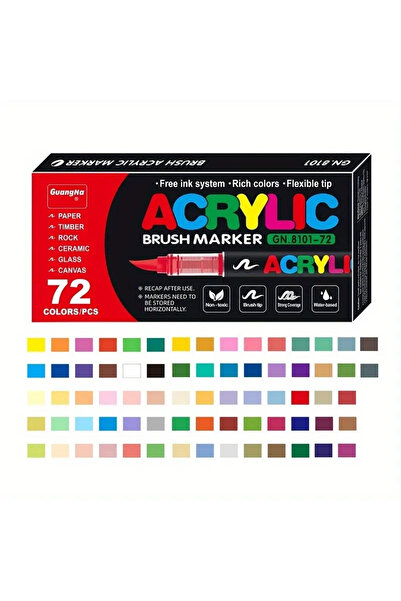 Art Tone مجموعة أقلام تحديد من الأكريليك مع طرف فرشاة 72 قطعة من جميع الألوان لطلاء الزجاج واللوحات المعدنية من ورق الحجر Posca