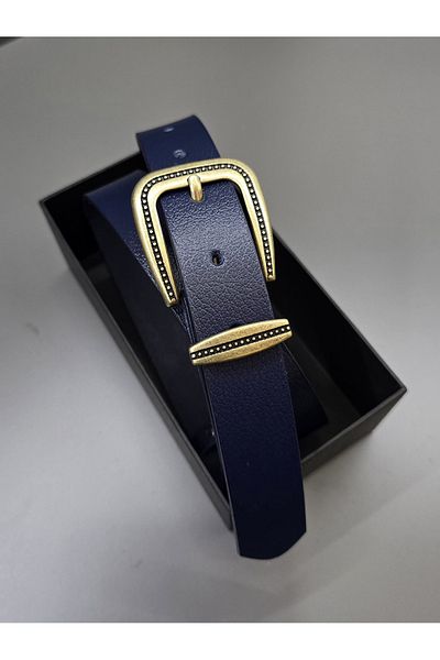 Kemerix Ζώνη 100% γνήσιο δέρμα με αντίκες με πόρπη Navy Blue