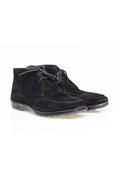 Butik Black Color Lace-Up Genuine Leather Suede Men's Boots