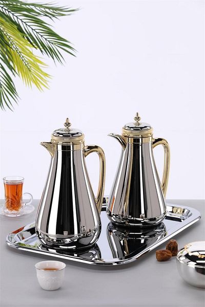aljahwari 2-piece tea and coffee thermos set, nickel color