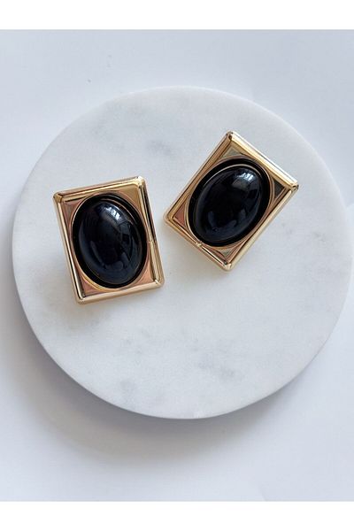 CHARMLUCKY STEEL BLACK EARRING