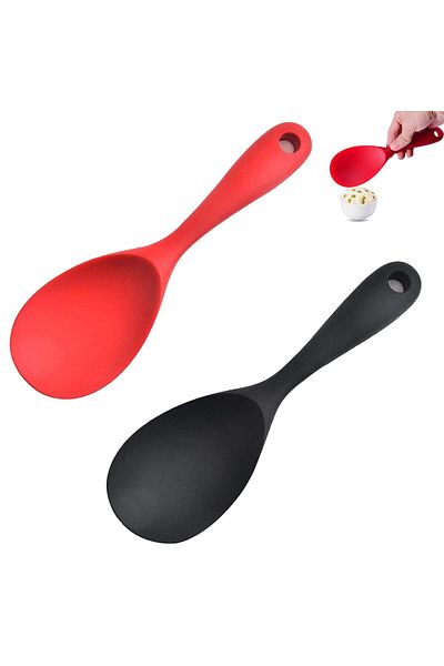 Doori 2Pcs Silicone Pilaf Spoon Serving Spoon Fireproof Non-Stick Durable Non-Scratch Spoon