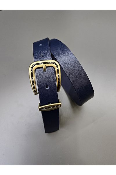 Kemerix Ζώνη 100% γνήσιο δέρμα με αντίκες με πόρπη Navy Blue