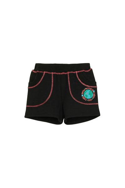 LOVETTI Black Two Thread World Printed Girls' Shorts with Pockets