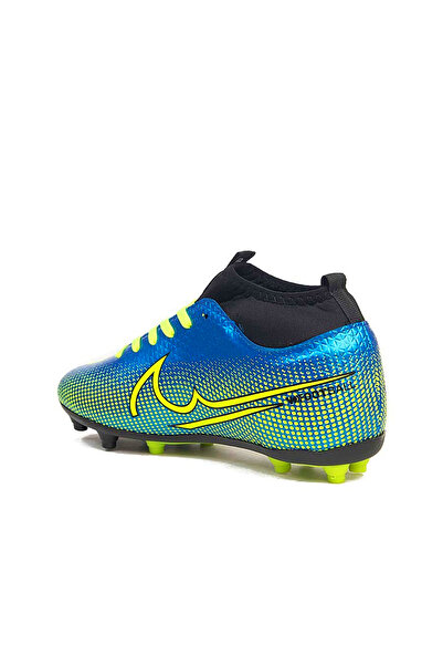 Walked Erkek Mavi Sarı Renk Bilekli Boğazlı Çoraplı Krampon Halı Saha Futbol Spor Ayakkabı