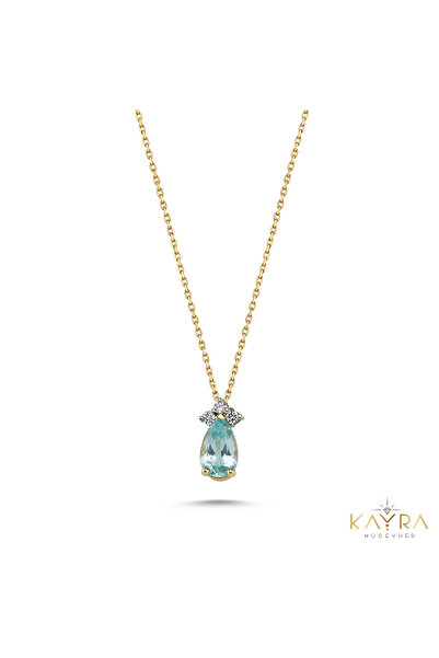 Kayra Mücevher Damla Blue Topaz ve Pırlanta Kolye PÇK46